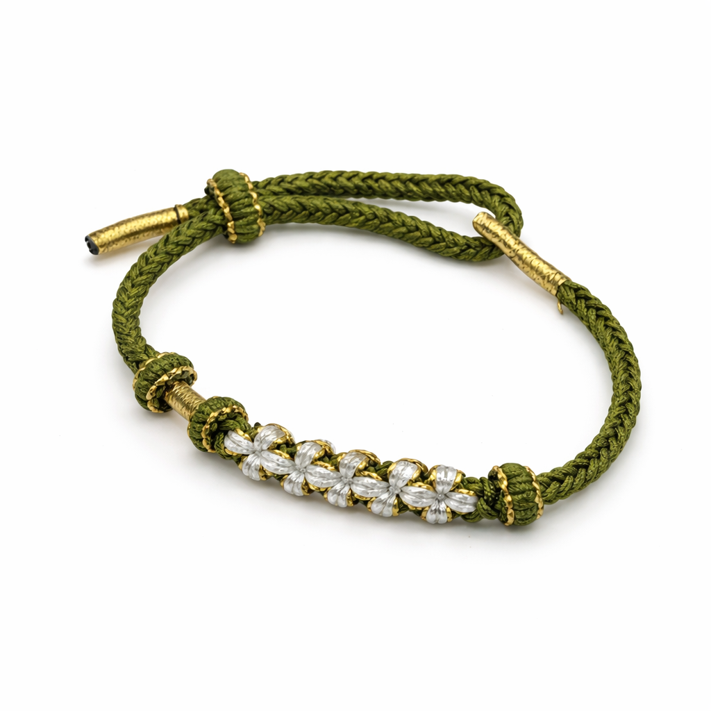 PULSERA TEJIDA VERDE Y BLANCO